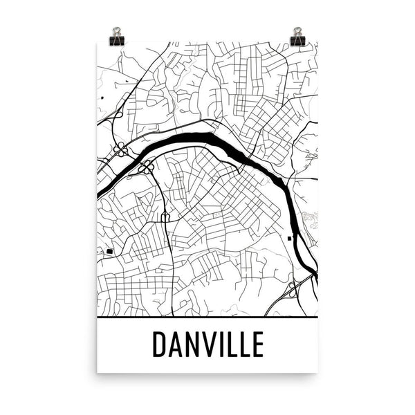 Danville Virginia Street Map Poster White
