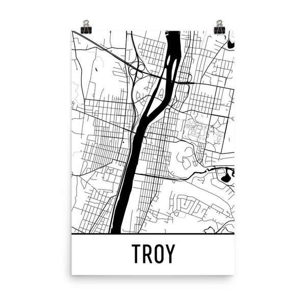 Troy New York Street Map Poster White