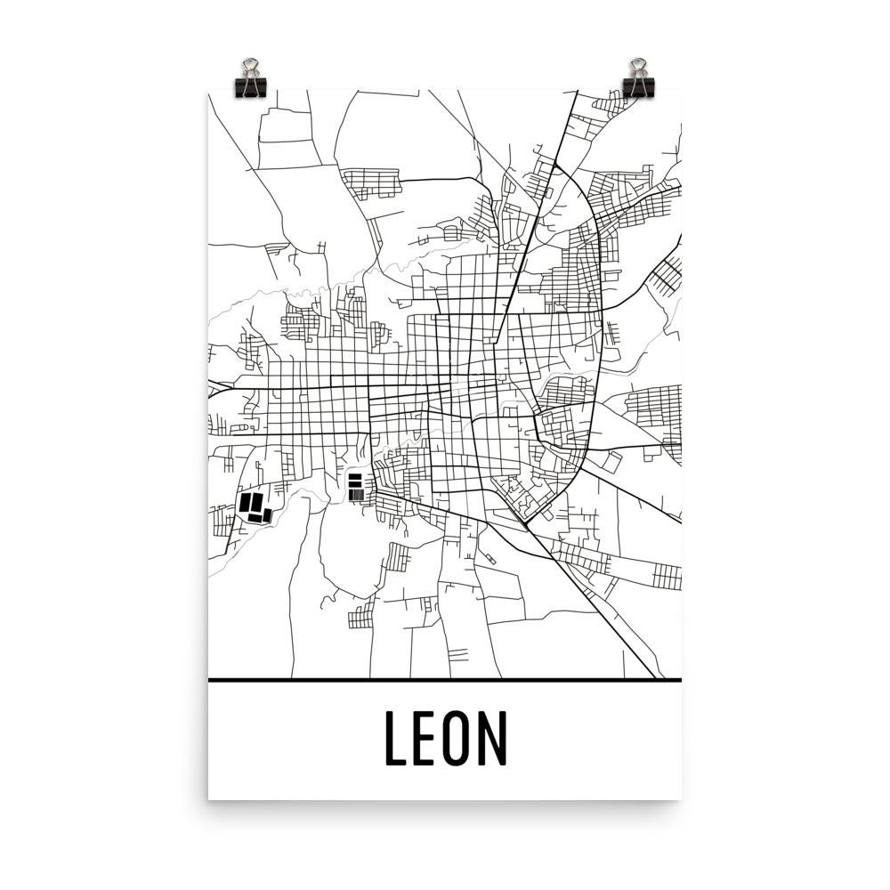 Leon Nicaragua Street Map Poster White