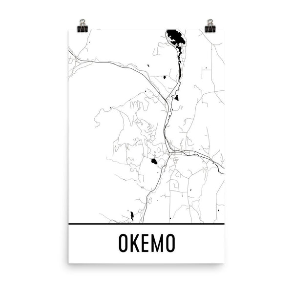 Okemo VT Street Map Poster White