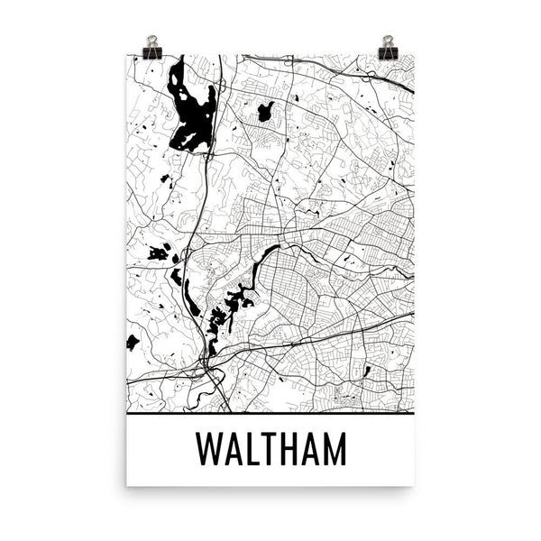 Waltham Massachusetts Street Map Poster White