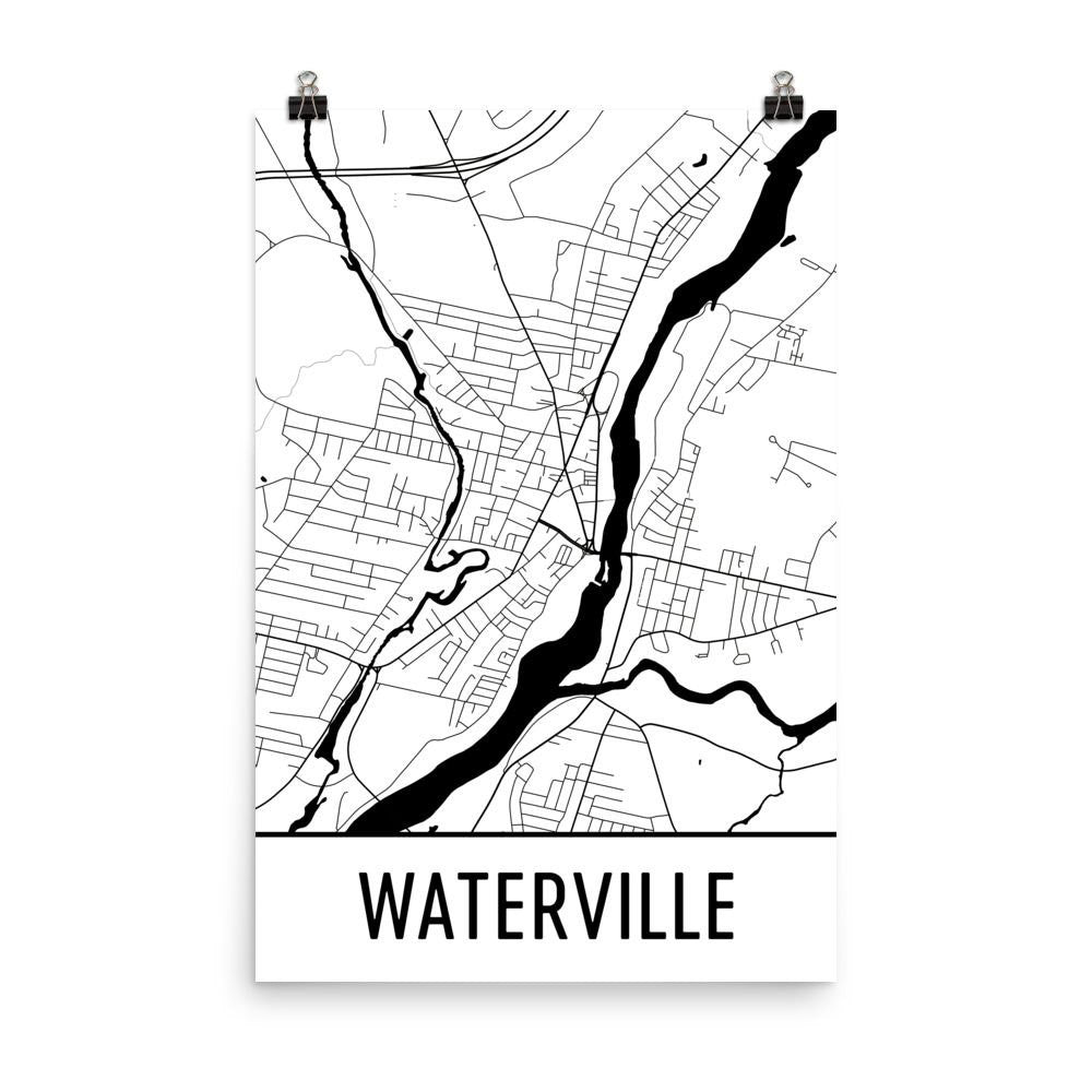 Waterville Maine Street Map Poster White