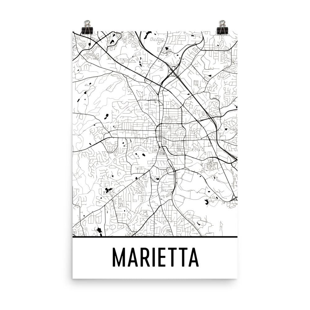Marietta Georgia Street Map Poster White