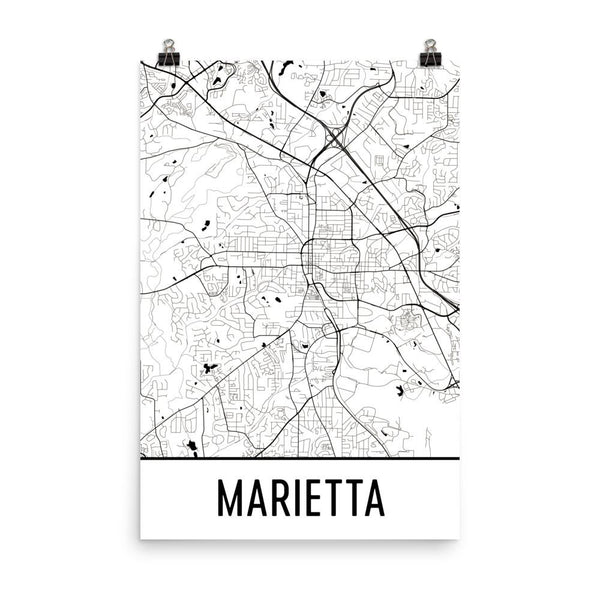 Marietta Georgia Street Map Poster White