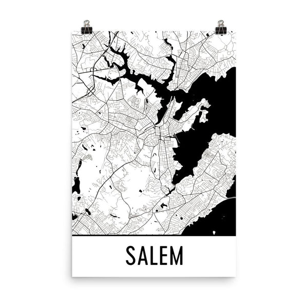 Salem MA Street Map Poster White