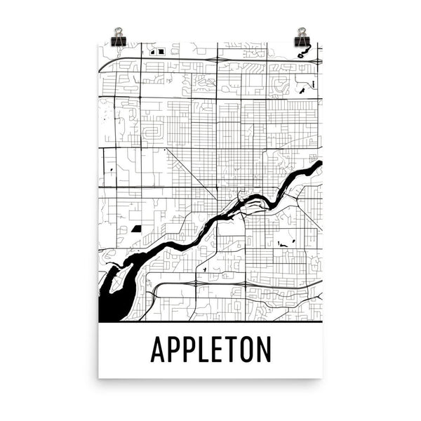 Appleton WI Street Map Poster White