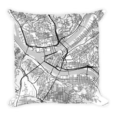 Pittsburgh black and white throw pillow with city map print 