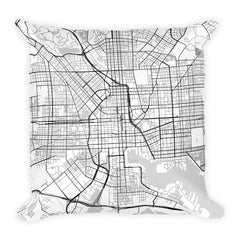 Baltimore black and white throw pillow with city map print 18x18