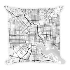 Baltimore black and white throw pillow with city map print 18x18