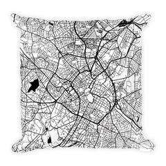 Birmingham black and white throw pillow with city map print 18x18