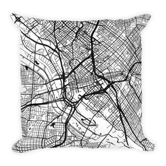 Dallas black and white throw pillow with city map print 18x18
