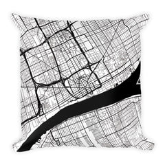 Detroit black and white throw pillow with city map print 18x18