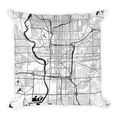 Indianapolis black and white throw pillow with city map print 18x18