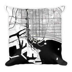 Long Beach black and white throw pillow with city map print 18x18