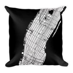 Manhattan black and white throw pillow with city map print 18x18