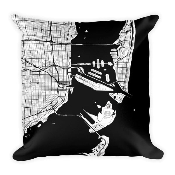 Miami black and white throw pillow with city map print 12x20