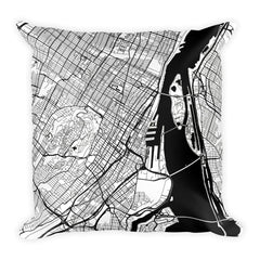 Montreal black and white throw pillow with city map print 18x18