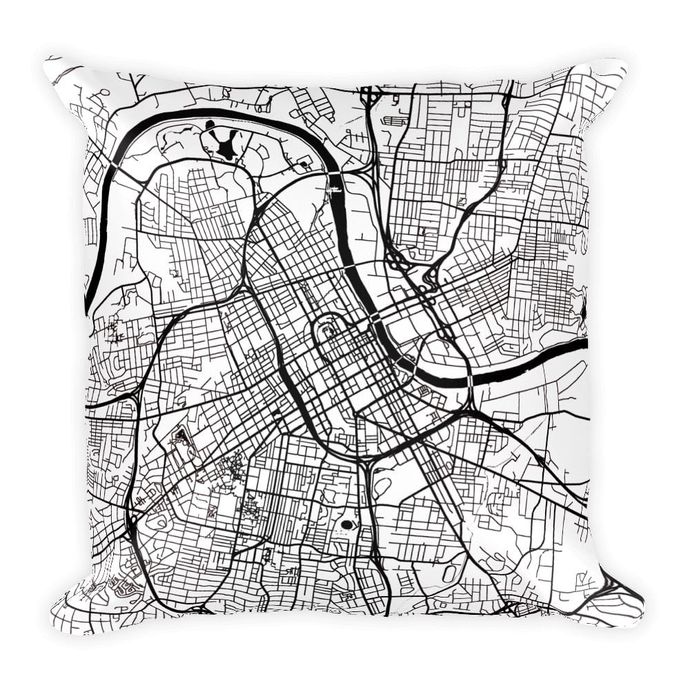 Nashville black and white throw pillow with city map print 12x20