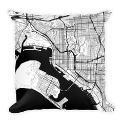 San Diego black and white throw pillow with city map print 18x18