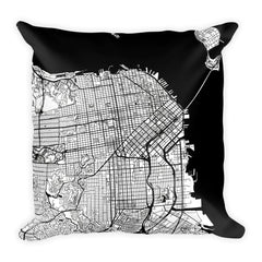 San Francisco black and white throw pillow with city map print 18x18