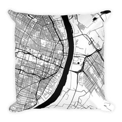 St. Louis black and white throw pillow with city map print 18x18