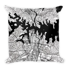 Sydney black and white throw pillow with city map print 18x18