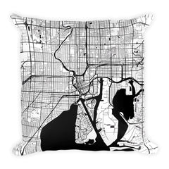 Tampa black and white throw pillow with city map print 18x18