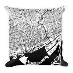 Toronto black and white throw pillow with city map print 18x18