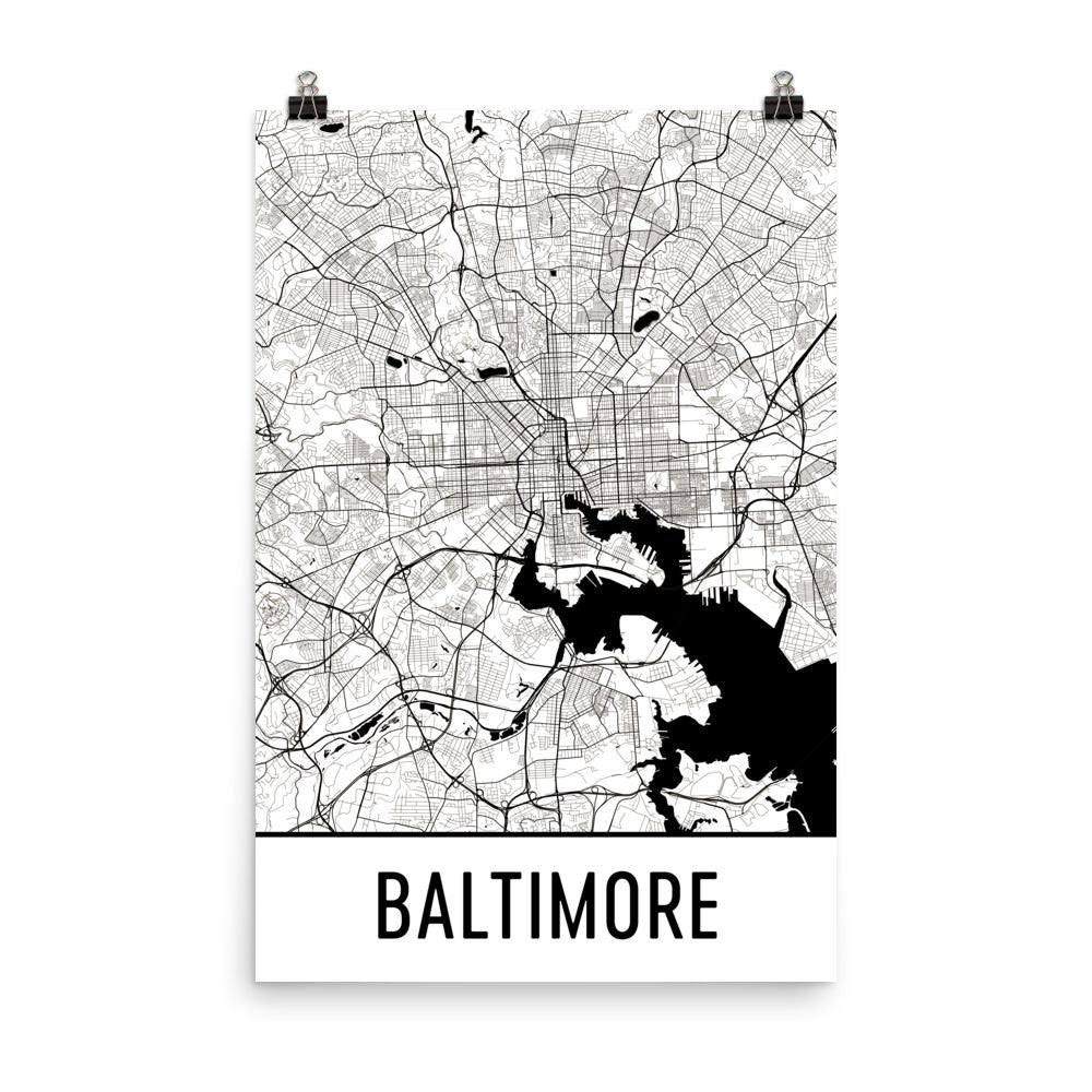 Baltimore MD Street Map Poster White