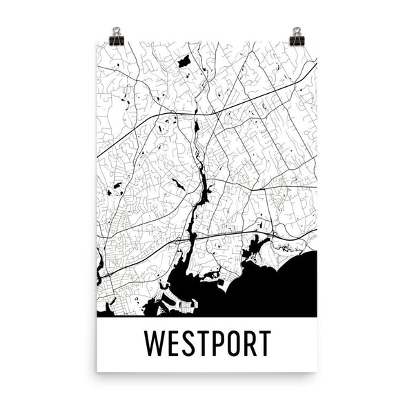 Westport CT Street Map Poster White