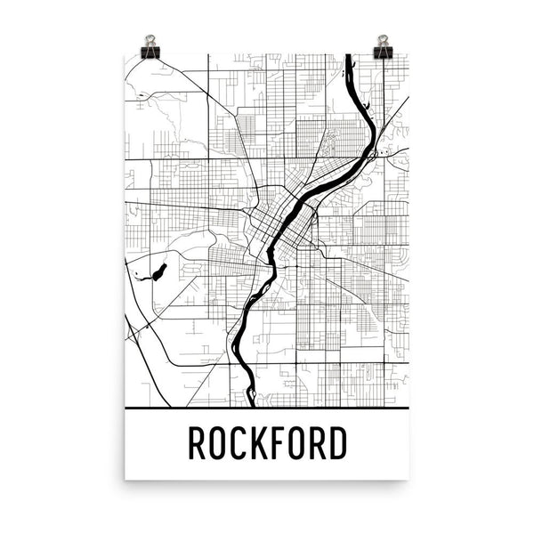 Rockford IL Street Map Poster White