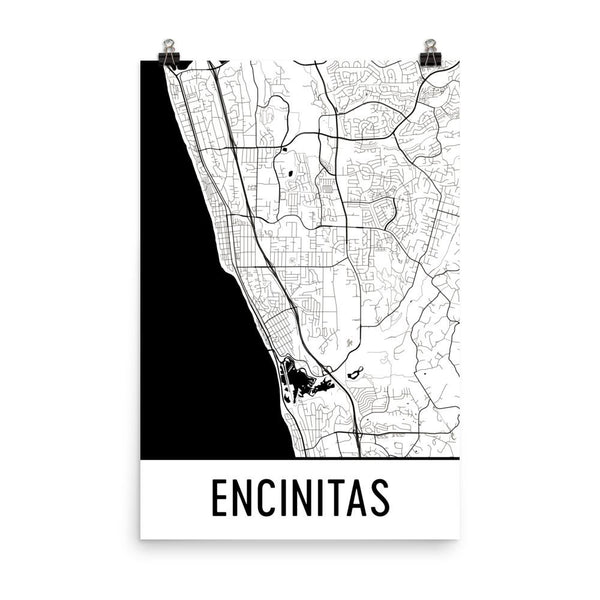 Encinitas CA Street Map Poster White