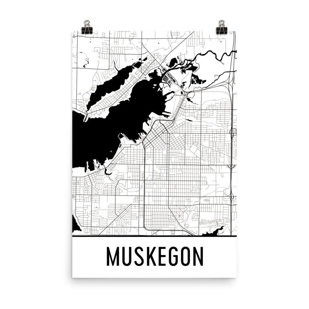 Muskegon MI Street Map Poster White