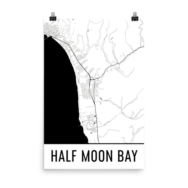 Half Moon Bay CA Street Map Poster White