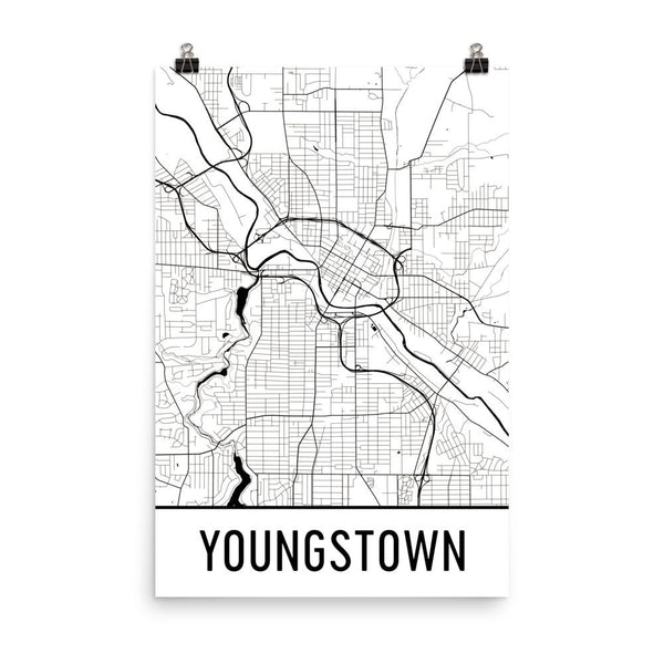 Youngstown OH Street Map Poster White