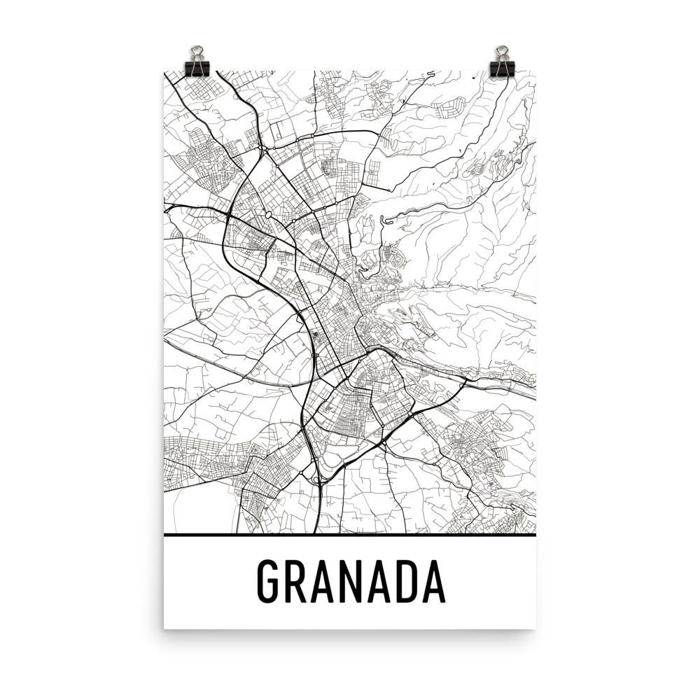 Granada Spain Street Map Poster White
