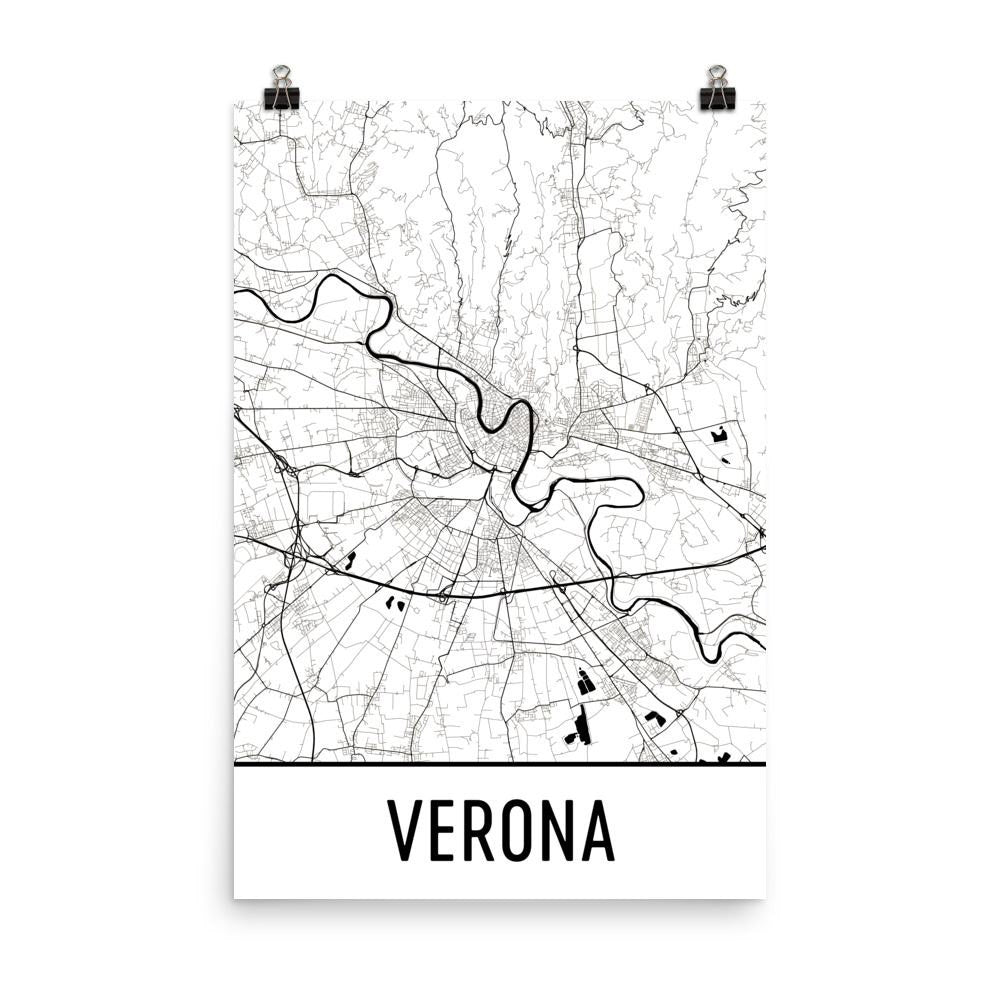 Verona Italy Street Map Poster White