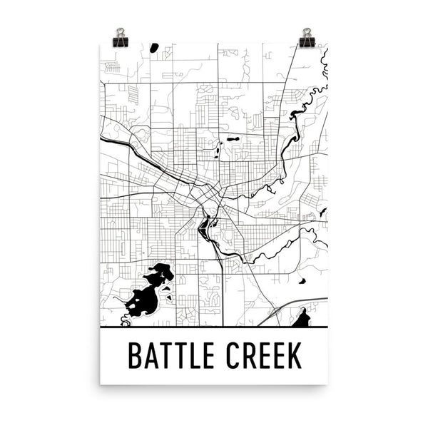 Battle Creek Street Map Poster White