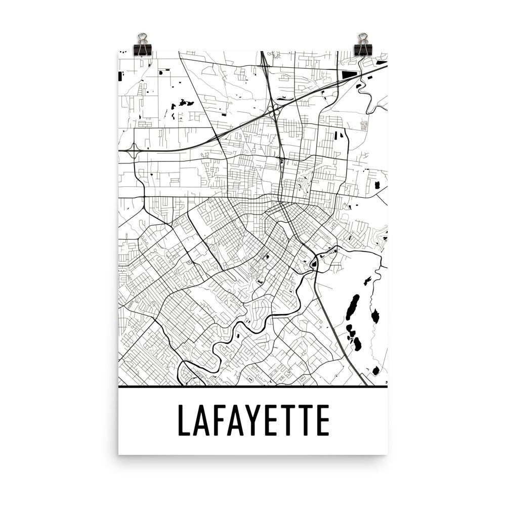 Lafayette Louisiana Street Map Poster White