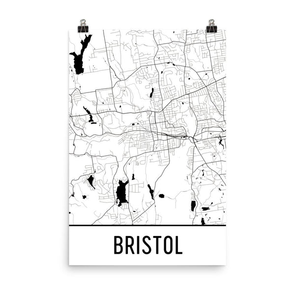 Bristol Connecticut Street Map Poster White