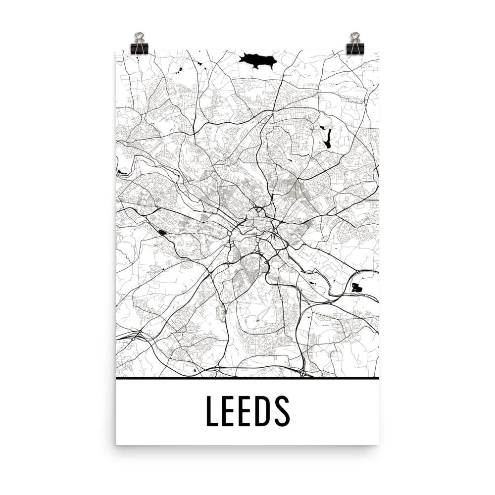 Leeds England Street Map Poster White