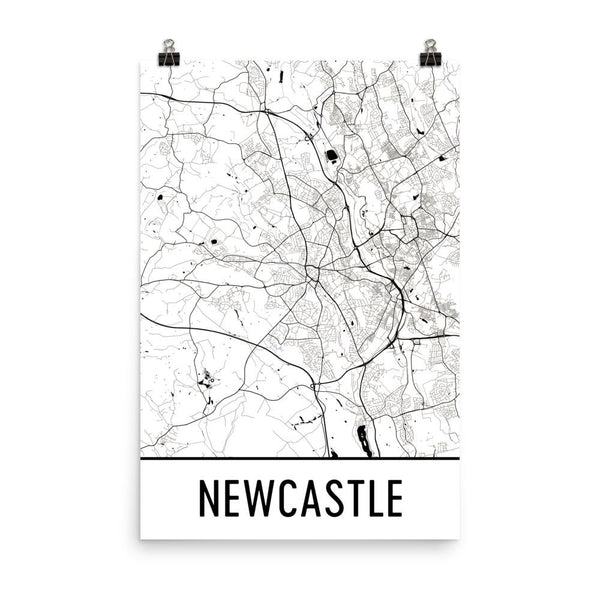 Newcastle England Street Map Poster White