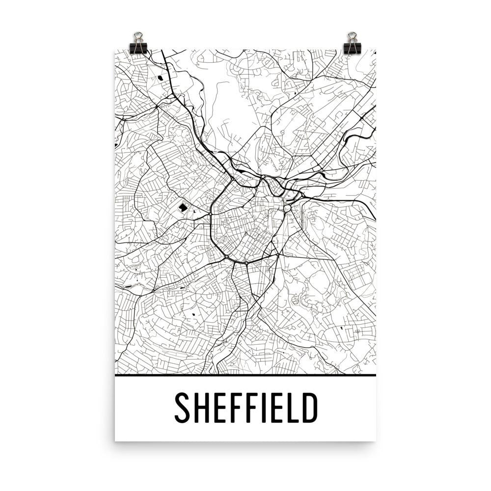 Sheffield England Street Map Poster White