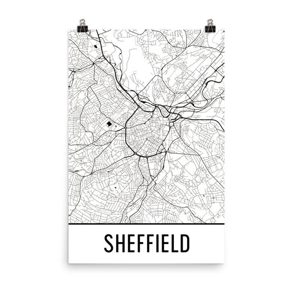Sheffield England Street Map Poster White