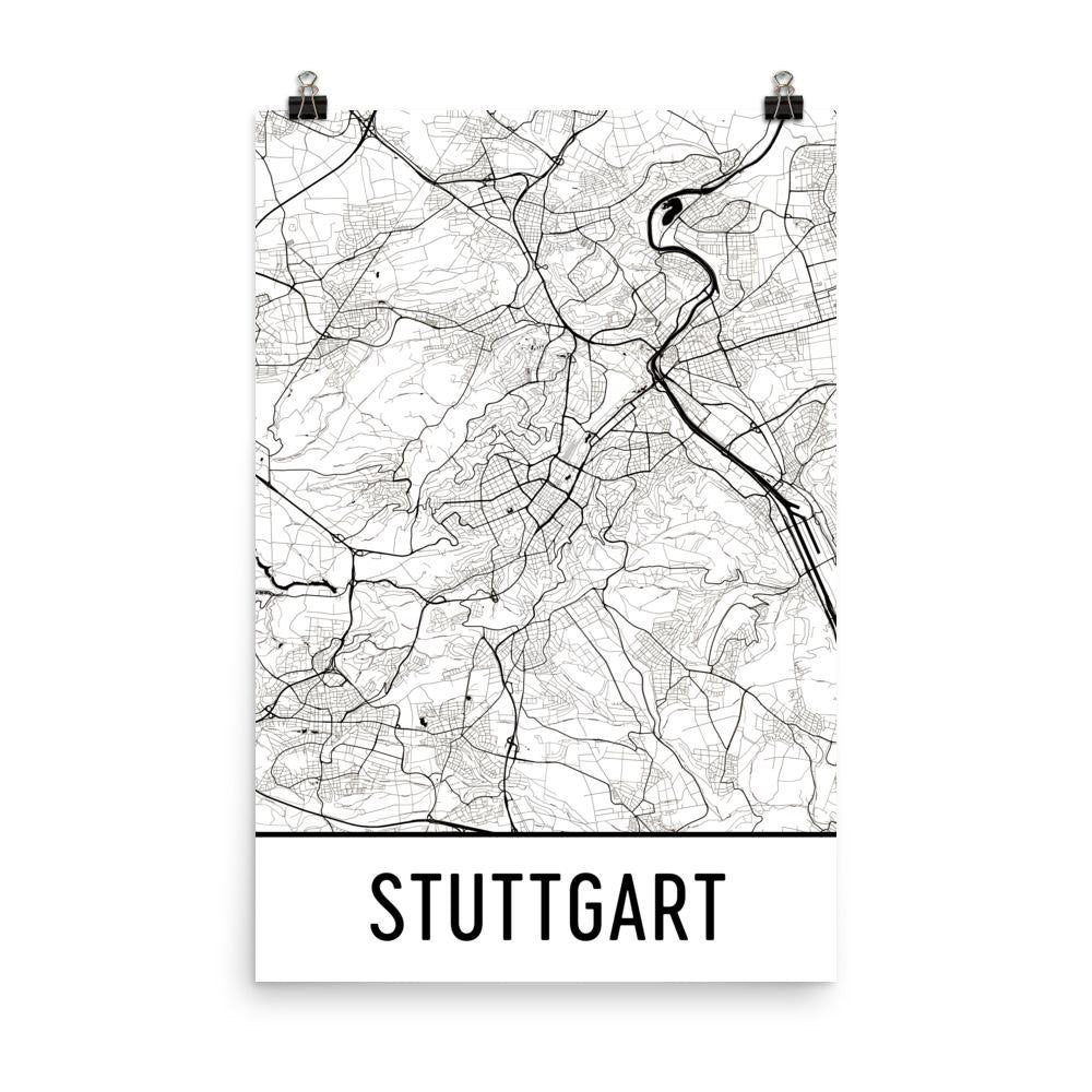 Stuttgart Germany Street Map Poster White
