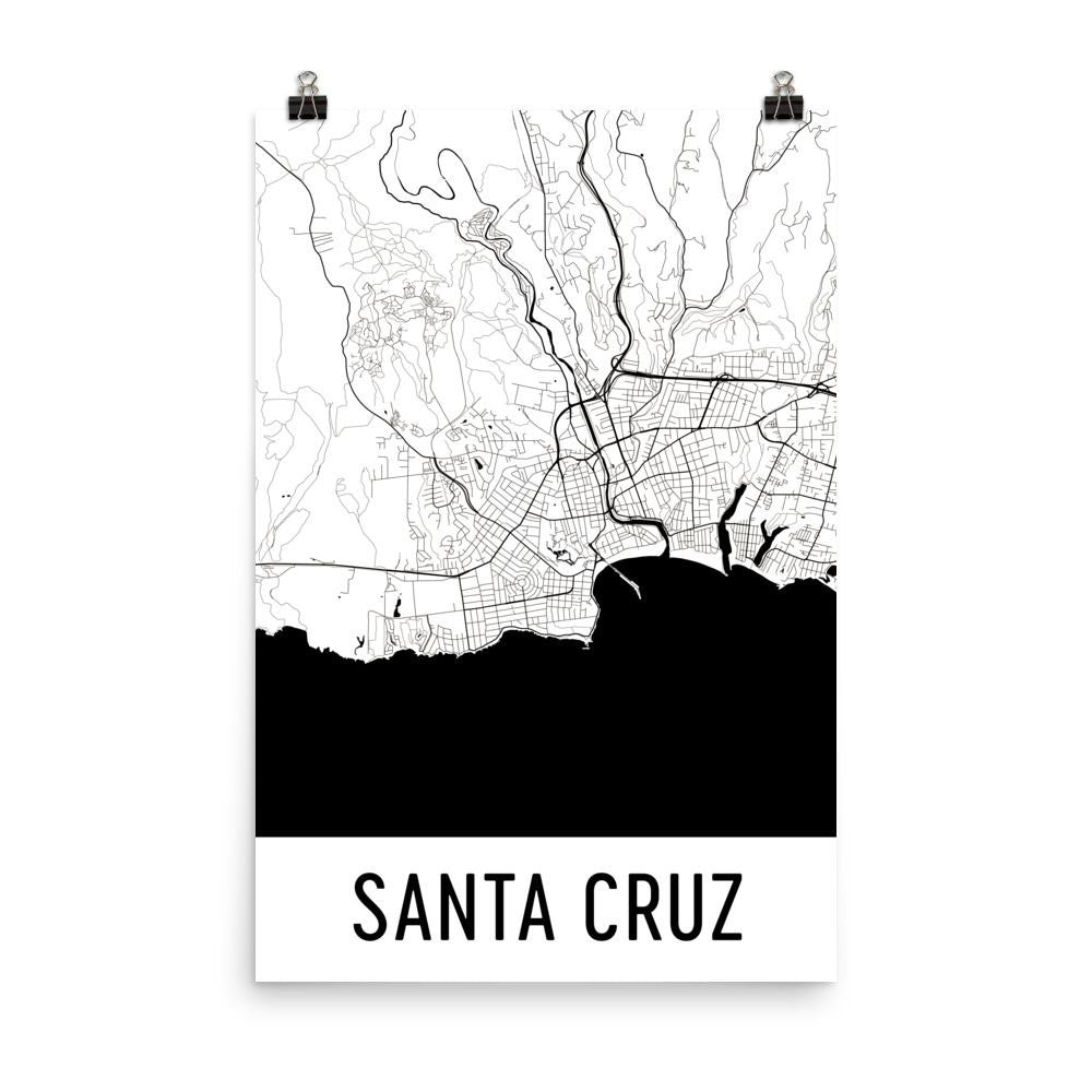 Santa Cruz CA Street Map Poster White