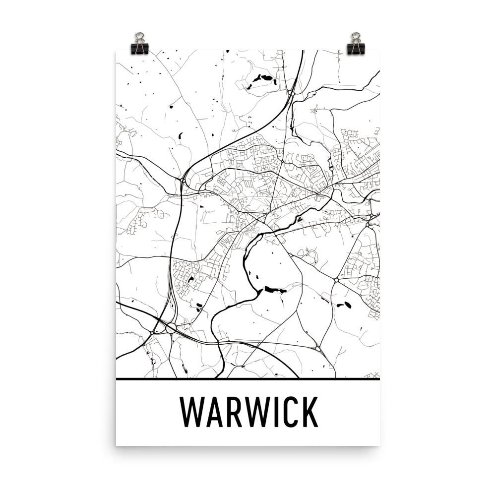 Warwick UK Street Map Poster White