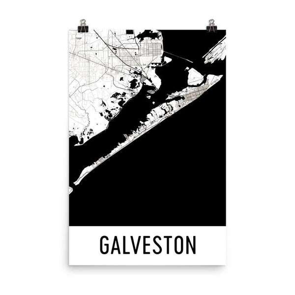 Galveston TX Street Map Poster White