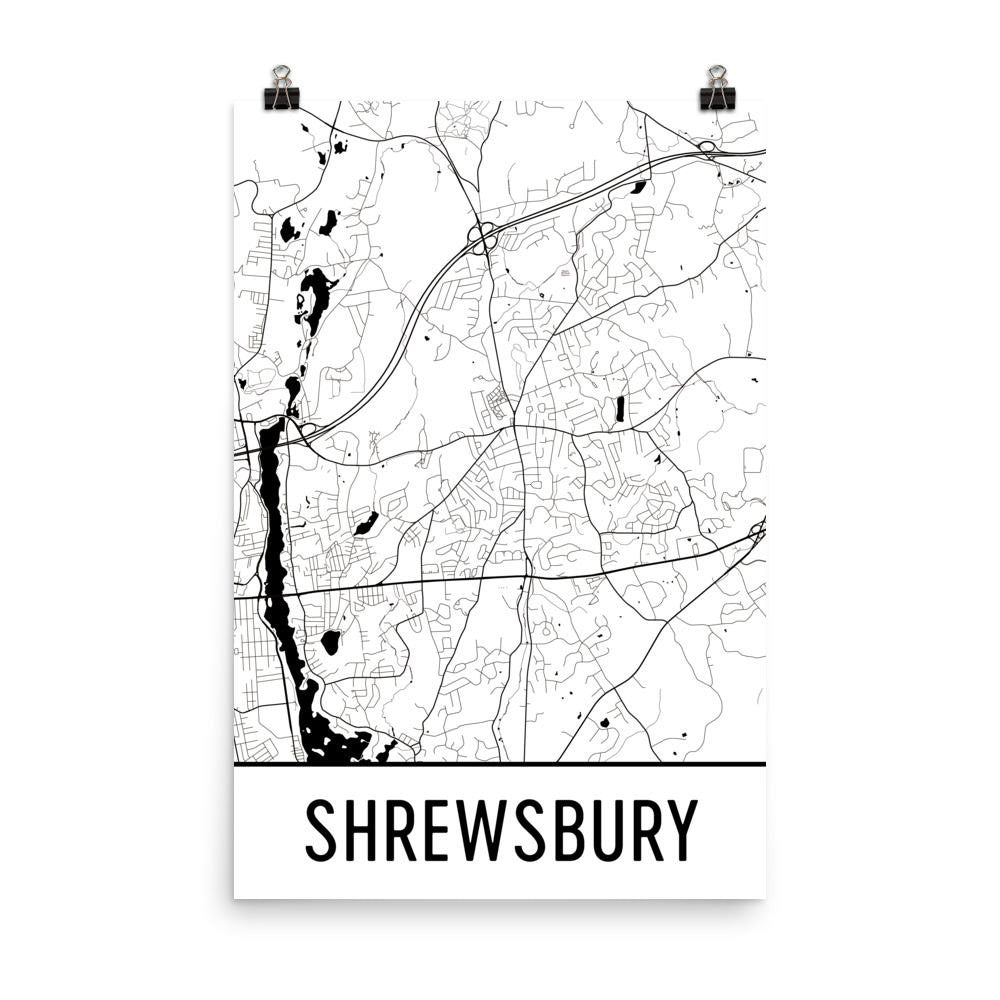 Shrewsbury MA Street Map Poster White