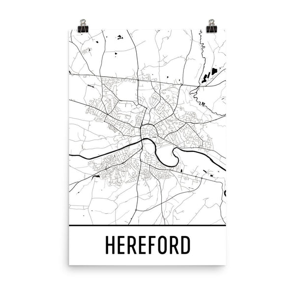 Hereford UK Street Map Poster White
